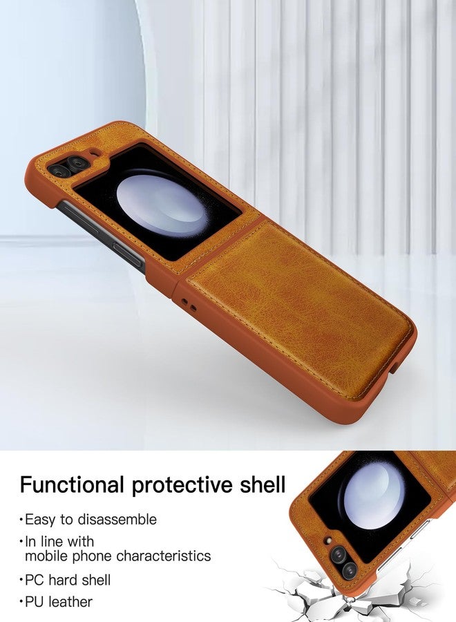 Foluu for Samsung Galaxy Z Flip 5 Leather Case, Ultra Thin Slim PU + Hard PC Durable Protective Phone Cover for Samsung Galaxy Z Flip5 5G 2023 (Yellow) - Image 3