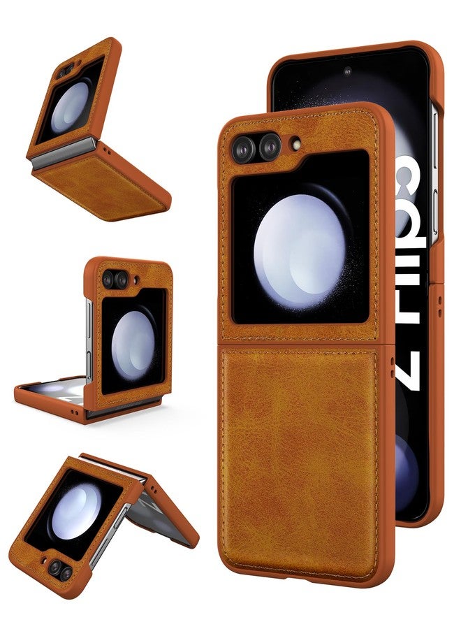 Foluu for Samsung Galaxy Z Flip 5 Leather Case, Ultra Thin Slim PU + Hard PC Durable Protective Phone Cover for Samsung Galaxy Z Flip5 5G 2023 (Yellow) - Image 1