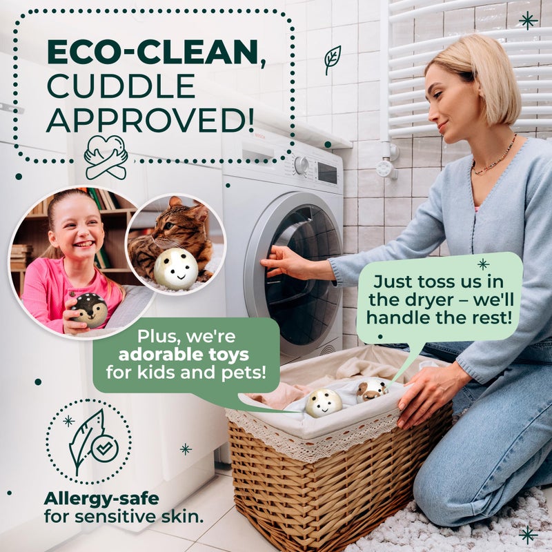 WOOLY HEROES No More Dryer Sheets! XL Wool Dryer Balls 6-Pack, Reusable Laundry Softener & Static Reducer, Eco-Friendly, Long-Lasting, Safe for Sensitive Skin - Image 4