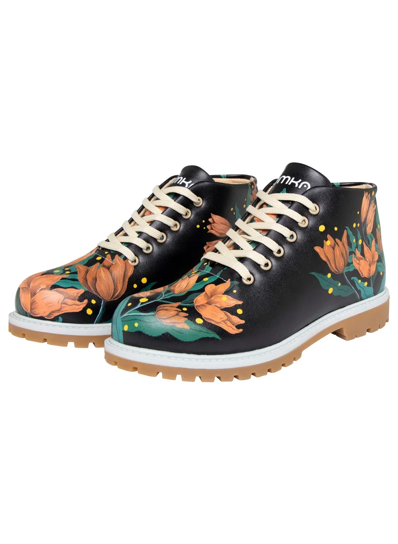 Mumka Red Flowers on Black Boots