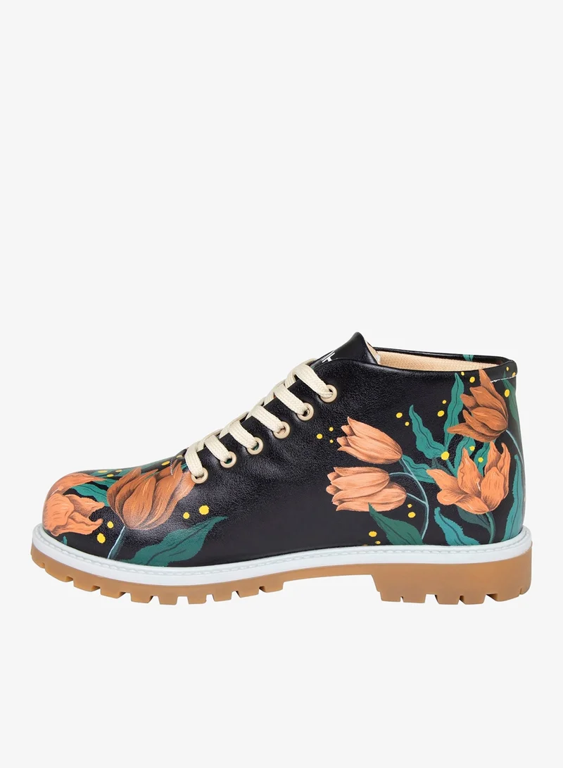 Mumka Red Flowers on Black Boots