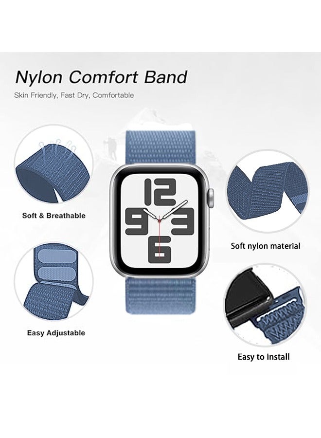 OLYSON 2Pcs Nylon Replacement Wrist Band for iWatch Series 10 46mm, Compatible with iWatch Band 42mm/44mm/45mm/46mm/49mm,  Compatible for iWatch Ultra Series 10 9 8 SE 7 6 5 4 3 2 1 ( Ink&Light Blue） - Image 2