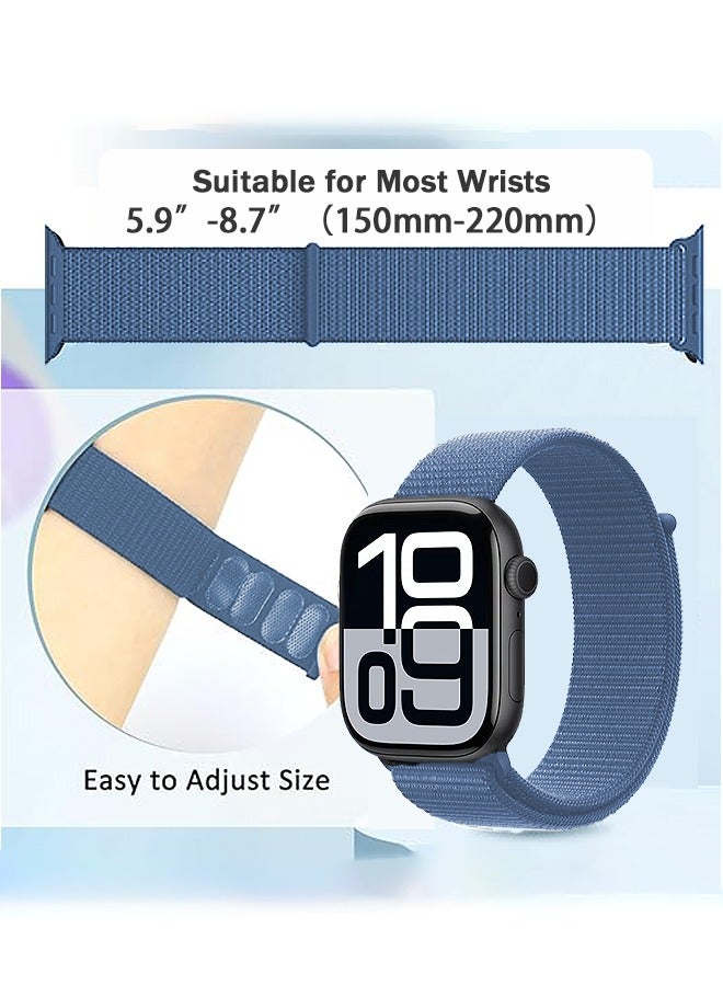 OLYSON 2Pcs Nylon Replacement Wrist Band for iWatch Series 10 46mm, Compatible with iWatch Band 42mm/44mm/45mm/46mm/49mm,  Compatible for iWatch Ultra Series 10 9 8 SE 7 6 5 4 3 2 1 ( Ink&Light Blue） - Image 4