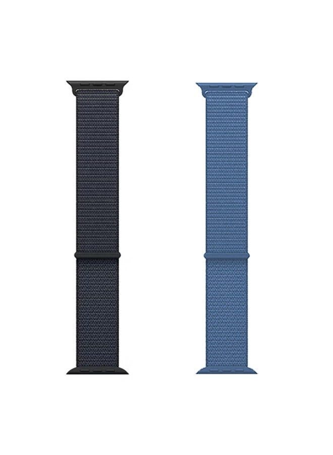 OLYSON 2Pcs Nylon Replacement Wrist Band for iWatch Series 10 46mm, Compatible with iWatch Band 42mm/44mm/45mm/46mm/49mm,  Compatible for iWatch Ultra Series 10 9 8 SE 7 6 5 4 3 2 1 ( Ink&Light Blue） - Image 5