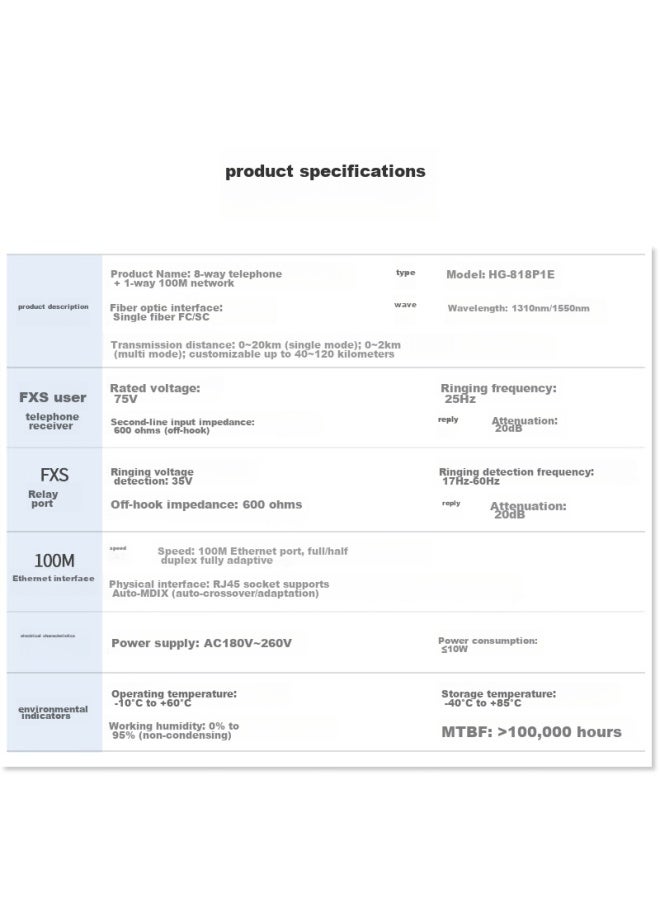 Smart Valley Huigu Telephone Optical Terminal, 8-channel Telephone + 1-channel 100mbps Network Pcm Voice Optical Terminal, Telephone Fiber Optic Transceiver Extender, Fc Interface, Hg-818p1e - Image 1