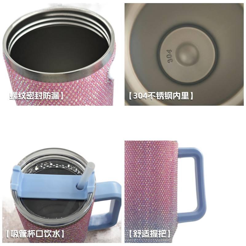 كوب قهوة بغطاء بشفاط ومناسب لحامل الأكواب من ستانلس ستيل وجدار مزدوج، 1200 ml مع غطاء بقشة من الستانلس ستيل - Image 5