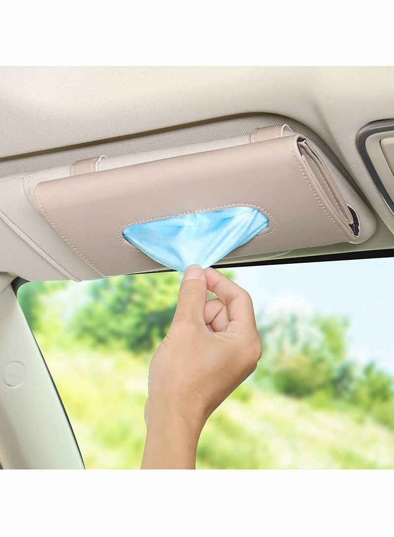 Excefore Visor Mask Holder for Car  Car Tissue Holder Visor Mask Dispenser for Car Visor Backseat Premium Leather Mask Visor Holder for Car Wipes Case for Car Sun Visor Tissue Holder (Beige) - Image 5