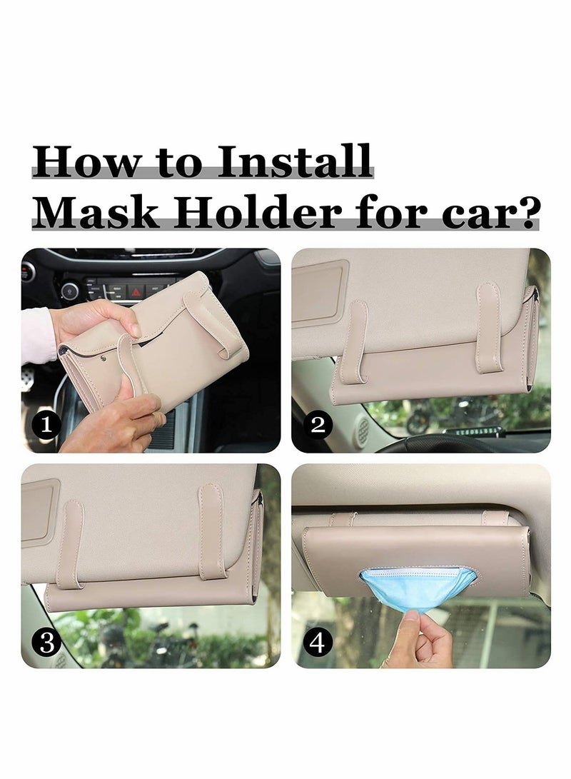 Excefore Visor Mask Holder for Car  Car Tissue Holder Visor Mask Dispenser for Car Visor Backseat Premium Leather Mask Visor Holder for Car Wipes Case for Car Sun Visor Tissue Holder (Beige) - Image 4