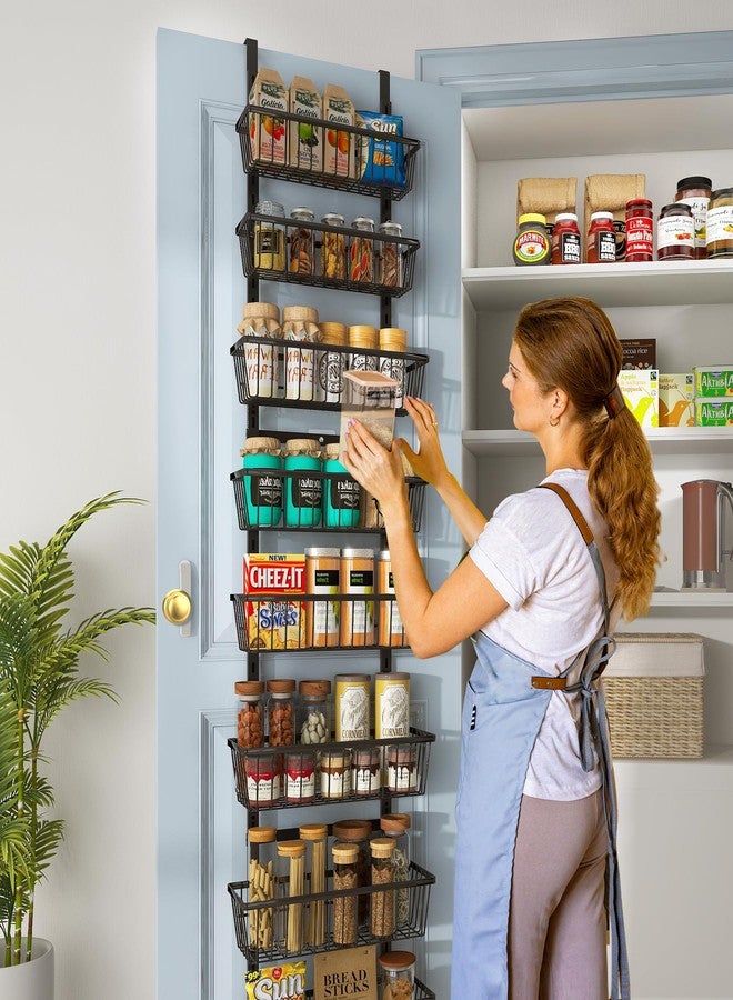 Mefirt 13.8" W Narrow Over The Door Pantry Organizer, Pantry Organization and Storage, Black 8-Tier Metal Hanging Deep Basket Wall Spice Rack Seasoning Shelves, Home & Kitchen Essentials - Image 5