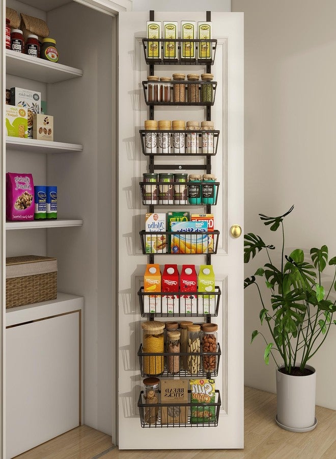 Mefirt 13.8" W Narrow Over The Door Pantry Organizer, Pantry Organization and Storage, Black 8-Tier Metal Hanging Deep Basket Wall Spice Rack Seasoning Shelves, Home & Kitchen Essentials - Image 1