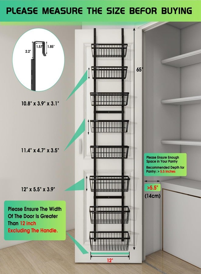 Mefirt 13.8" W Narrow Over The Door Pantry Organizer, Pantry Organization and Storage, Black 8-Tier Metal Hanging Deep Basket Wall Spice Rack Seasoning Shelves, Home & Kitchen Essentials - Image 2