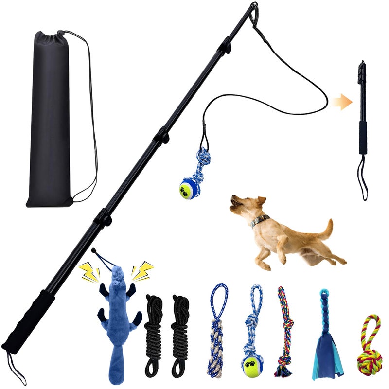GRETMIX Flirt Pole for Dogs, Interactive Toys Tug-of-war for Dogs, Four-Section Retractable Adjustable Length, Chase Toys with Rope Chewing Sticks, for Outdoor Exercise & Training - Image 1