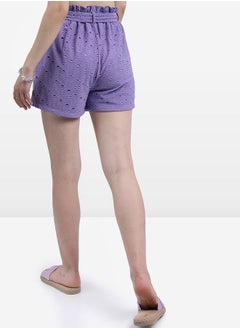Ketch Schiffli High Rise Tie Up Waist Shorts by Styli  - Image 3
