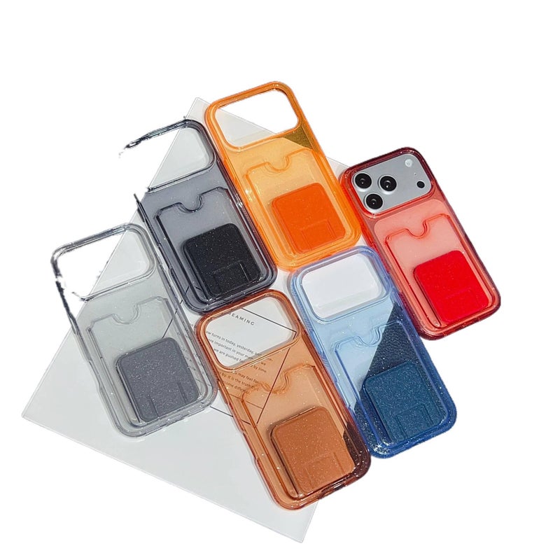 غطاء واقي بسيليكون لـ iPhone 16 / 16 Plus / 16 Pro / 16 Pro Max مع حامل بطاقات وحامل قائم مع مقاوم للصدمات مع حماية من السقوط مع مقاوم لبصمات الأصابع باللون برتقالي بوظيفة حامل من. - Image 5