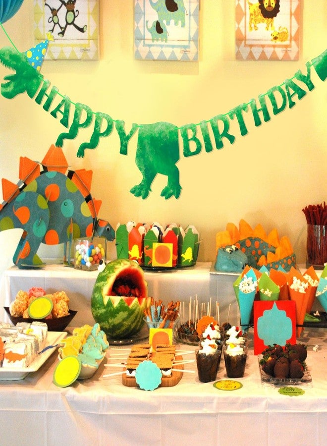 Abilat Dinosaur Happy Birthday Banner for Boys Kids Dinosaur Themed Party Decorations Green Dino Birthday Banner Garland Wall Hanging Decor Baby Shower Supplies - Image 4