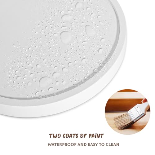 zoocatia Round Decorative Tray Wood Bathroom Counter Organizer Farmhouse Kitchen Decor Wooden Riser for Soap Dish, Perfume, Candle, Sponge, 8" - White - Image 4