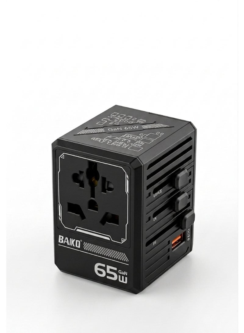 BAIKO 65W GaN Universal Travel Charger Adapter with PD Fast Charging, 1 USB + 4 Type-C Ports, Worldwide Multi Plug, Compact Travel Power Adapter for Mobile, Tablet & Laptop – UK Plug - Image 3