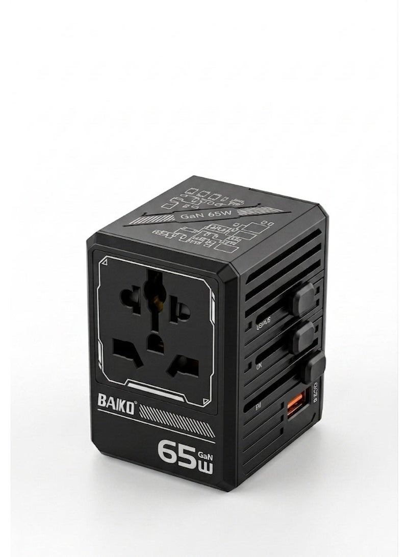 BAIKO 65W GaN Universal Travel Charger Adapter with PD Fast Charging, 1 USB + 4 Type-C Ports, Worldwide Multi Plug, Compact Travel Power Adapter for Mobile, Tablet & Laptop – UK Plug - Image 2