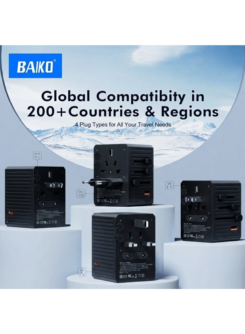 BAIKO 65W GaN Universal Travel Charger Adapter with PD Fast Charging, 1 USB + 4 Type-C Ports, Worldwide Multi Plug, Compact Travel Power Adapter for Mobile, Tablet & Laptop – UK Plug - Image 4