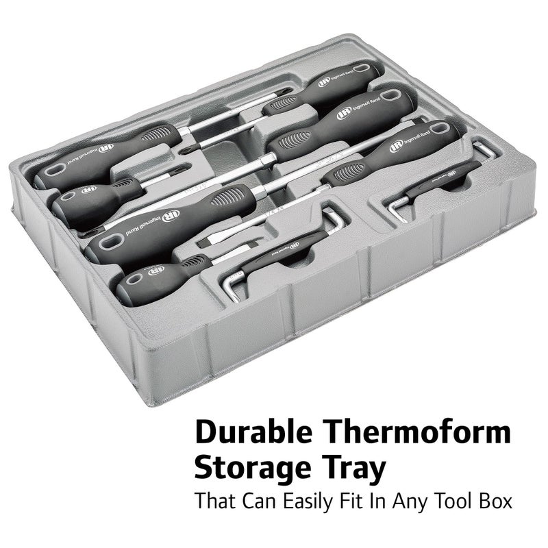 Ingersoll Rand Hand Tools Ingersoll Rand 9-Piece Screwdriver Set, Slotted (1/4"x1.5", 1/4"x4", 5/16"x6"), Phillips (#2x1.5", #2x4", #3x6"), Offset (3/16"x#1, 1/4"x#2) â€“ SVCM Steel, Magnetized Tips, Hex Bolsters â€“ 752059X - Image 4
