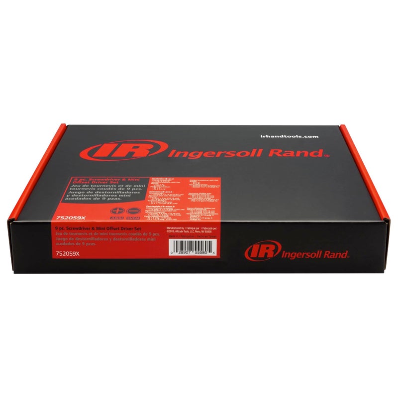 Ingersoll Rand Hand Tools Ingersoll Rand 9-Piece Screwdriver Set, Slotted (1/4"x1.5", 1/4"x4", 5/16"x6"), Phillips (#2x1.5", #2x4", #3x6"), Offset (3/16"x#1, 1/4"x#2) â€“ SVCM Steel, Magnetized Tips, Hex Bolsters â€“ 752059X - Image 5