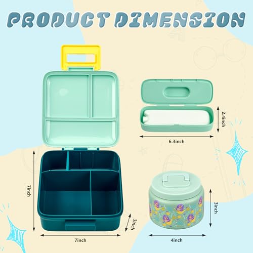 PIQUEBAR Bento Lunch Box for Kids with 8oz Soup Thermo Leak-Proof Lunch Food Containers with Snack Sauce Container for Kid Girls Boys to School (Yellow Mermaid) - Image 4