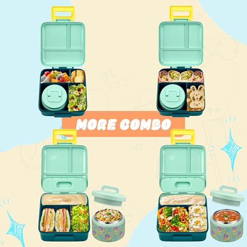 PIQUEBAR Bento Lunch Box for Kids with 8oz Soup Thermo Leak-Proof Lunch Food Containers with Snack Sauce Container for Kid Girls Boys to School (Yellow Mermaid) - Image 5