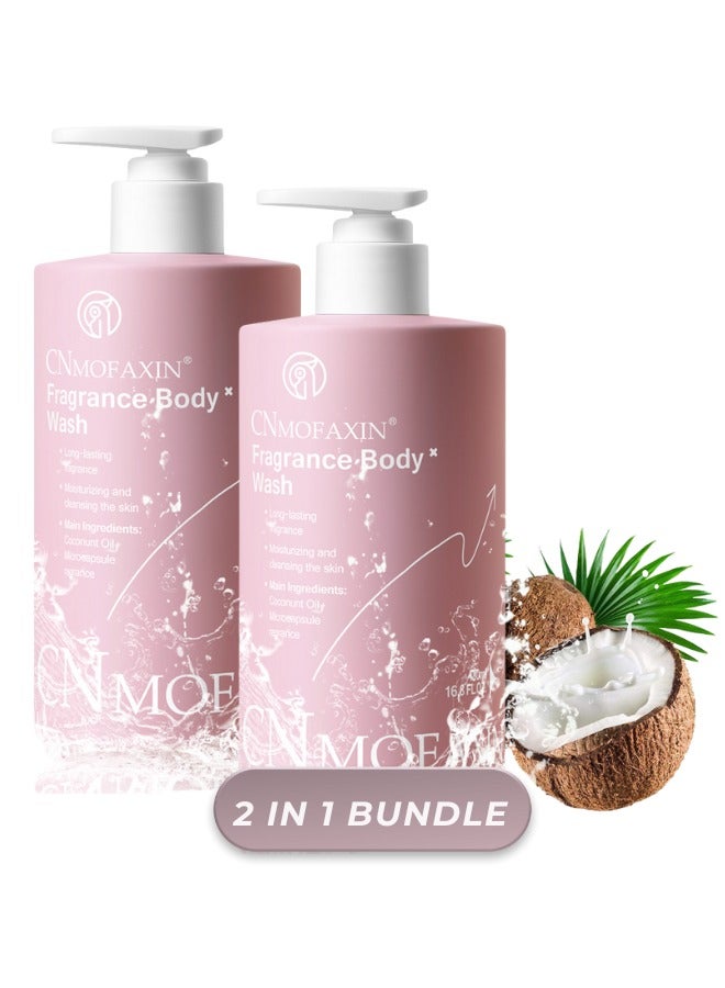 CNMOFAXIN Fragrance Body Wash with Long Lasting Scent (480ml x 2 Pack) – Moisturizing & Hydrating Body Cleanser with Coconut Oil & Microcapsule Fragrance Technology – Organic & Skin Friendly - Image 1