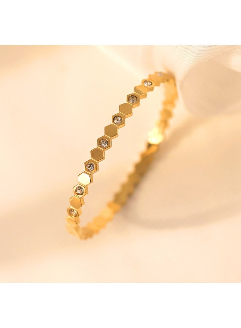 AMETOER 18K Gold-Plated Women's Stainless Steel Honeycomb Bracelet – High-End Non-Fading Diamond-Studded Jewelry - Image 3
