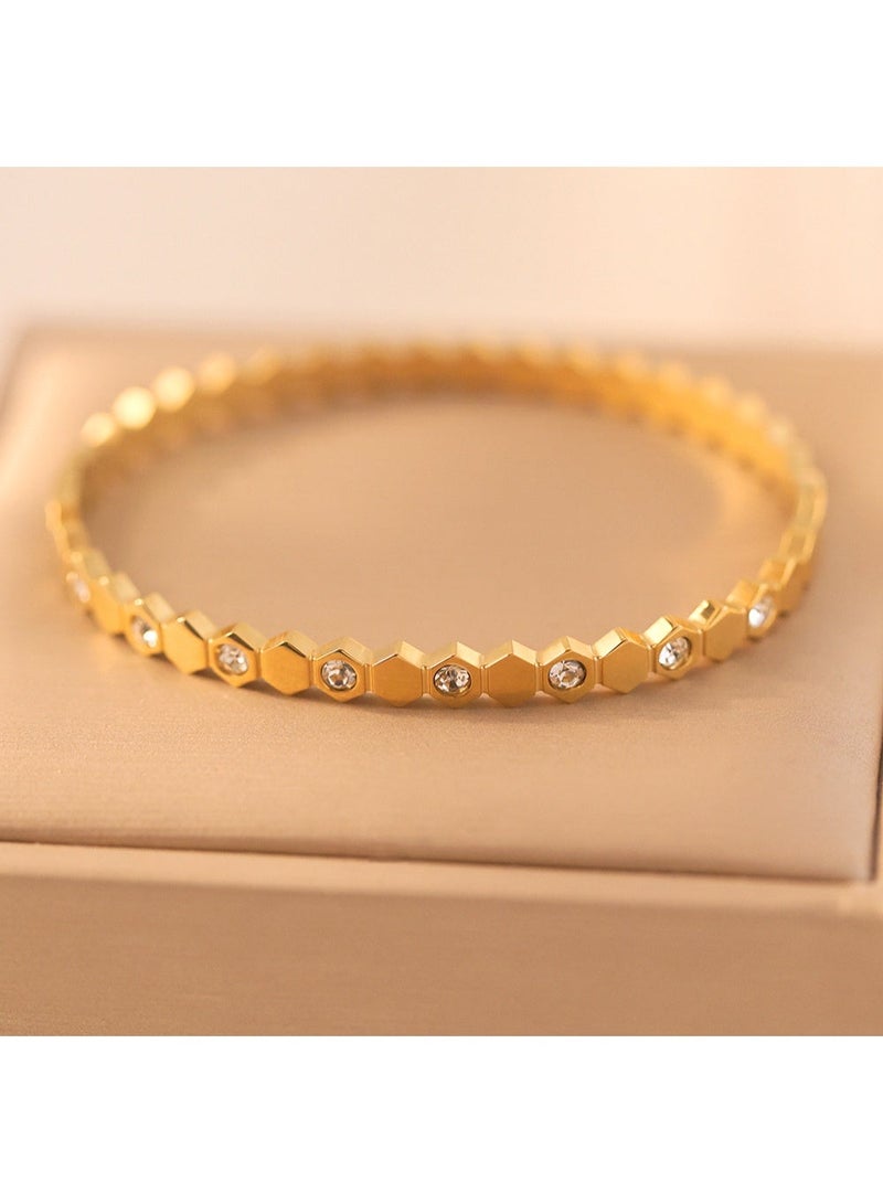 AMETOER 18K Gold-Plated Women's Stainless Steel Honeycomb Bracelet – High-End Non-Fading Diamond-Studded Jewelry - Image 2