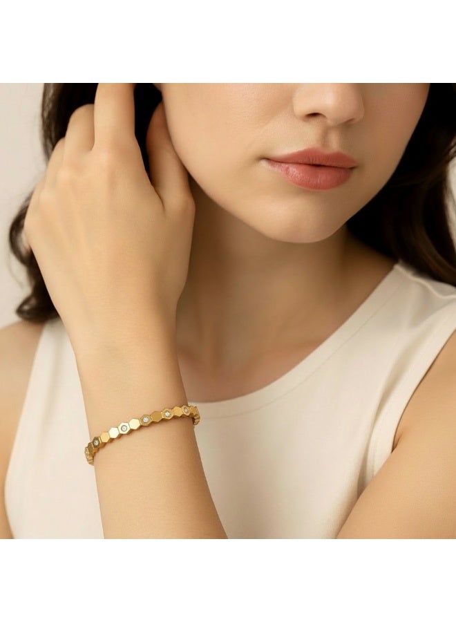 AMETOER 18K Gold-Plated Women's Stainless Steel Honeycomb Bracelet – High-End Non-Fading Diamond-Studded Jewelry - Image 5