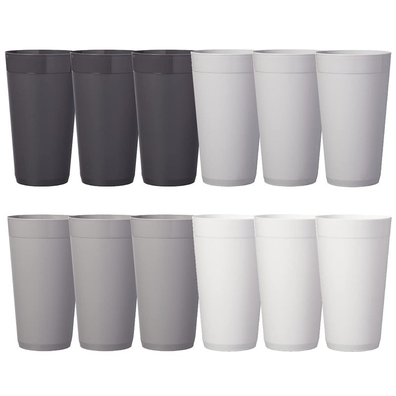 US Acrylic Newport 20 ounce Unbreakable Plastic Stackable Water Tumblers in Grey Stone  Set of 12 Drinking Cups  Reusable BPAfree Made in the USA Toprack Dishwasher and Microwave Safe