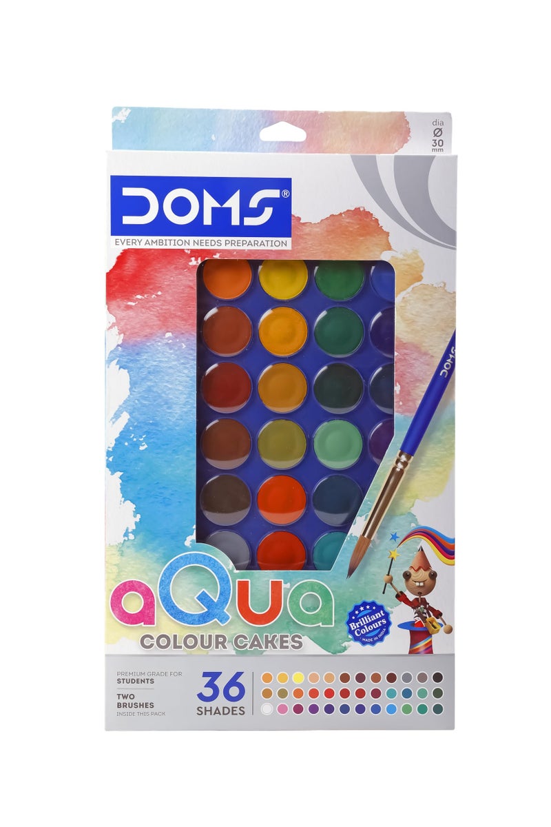 Doms 36 Shades 30mm Water Colour Cakes | Easy To Use Palette Lid | Organic Rich Colour Pigments | Free 2 x Brush Inside | Non-Toxic & Safe For Kids | Pack of 1 - Image 1