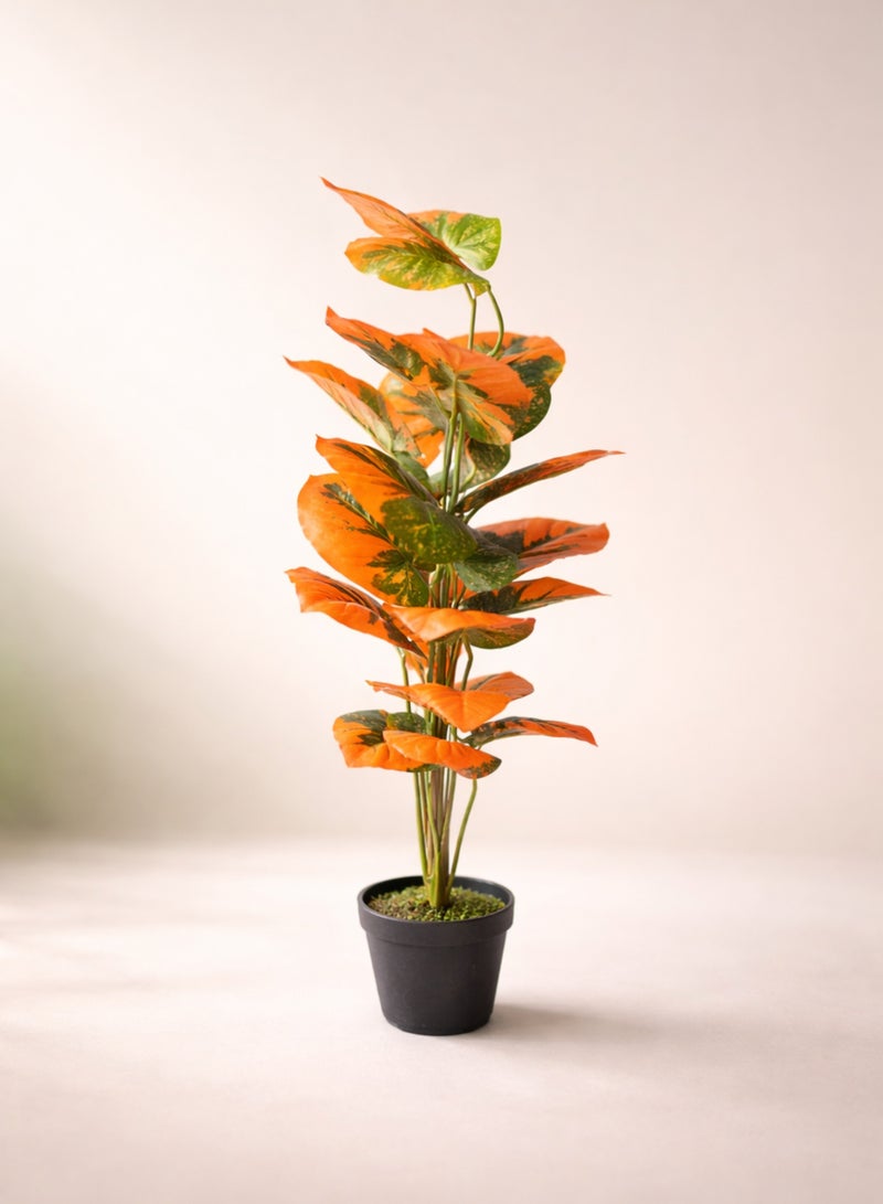نبات زينة اصطناعي فاخر بأوراق برتقالية وخضراء - نبات داخلي صناعي واقعي في أصيص لتزيين المنزل والمكتب وغرفة المعيشة. - Image 1
