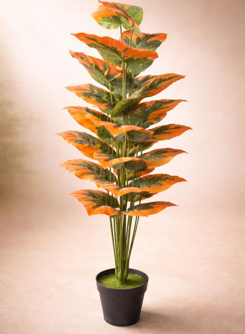 نبات زينة اصطناعي فاخر بأوراق برتقالية وخضراء - نبات داخلي صناعي واقعي في أصيص لتزيين المنزل والمكتب وغرفة المعيشة. - Image 5