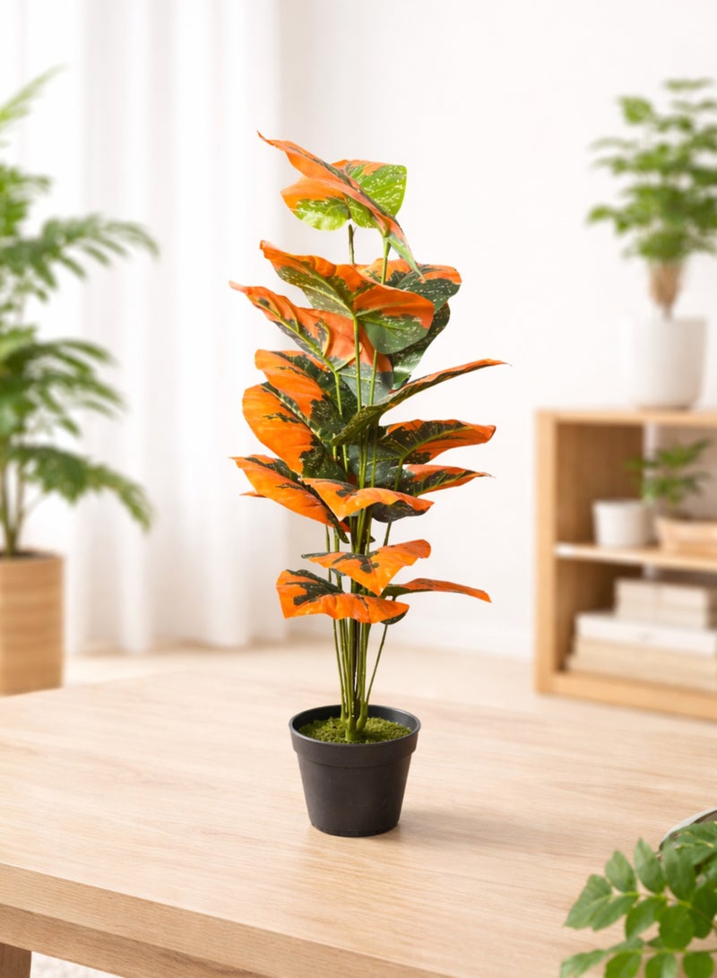 نبات زينة اصطناعي فاخر بأوراق برتقالية وخضراء - نبات داخلي صناعي واقعي في أصيص لتزيين المنزل والمكتب وغرفة المعيشة. - Image 3