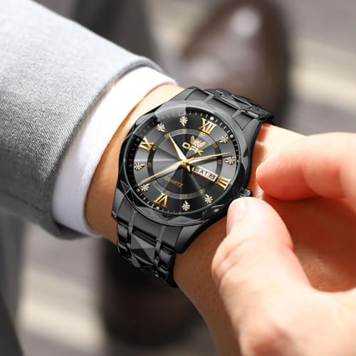 OPK Watch for Men Black Business Large Analog Quartz Stainless Steel Day Date Waterproof Luminous Casual Wrist Watches - Image 2