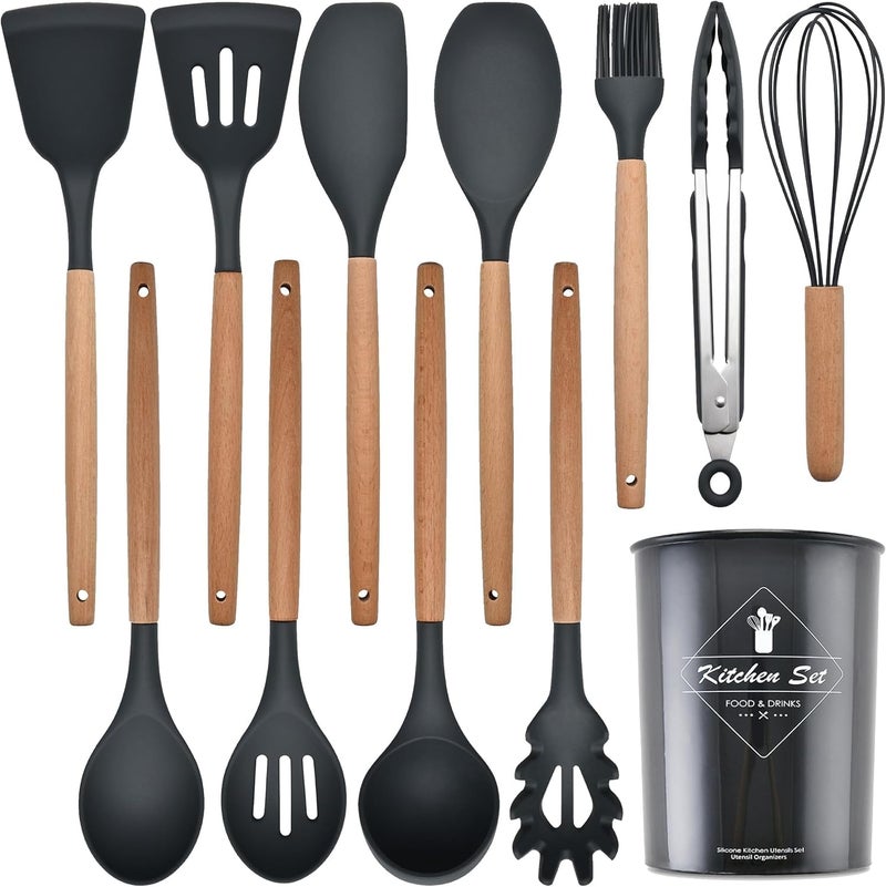 Deoxys Silicone Kitchen Spatula and Utensils Spoon Set 12Piece Silicone Kitchen Cooking Utensils Set NonStick Utensils Set Heat Resistant Easy Clean BPA Free Tools - Image 1
