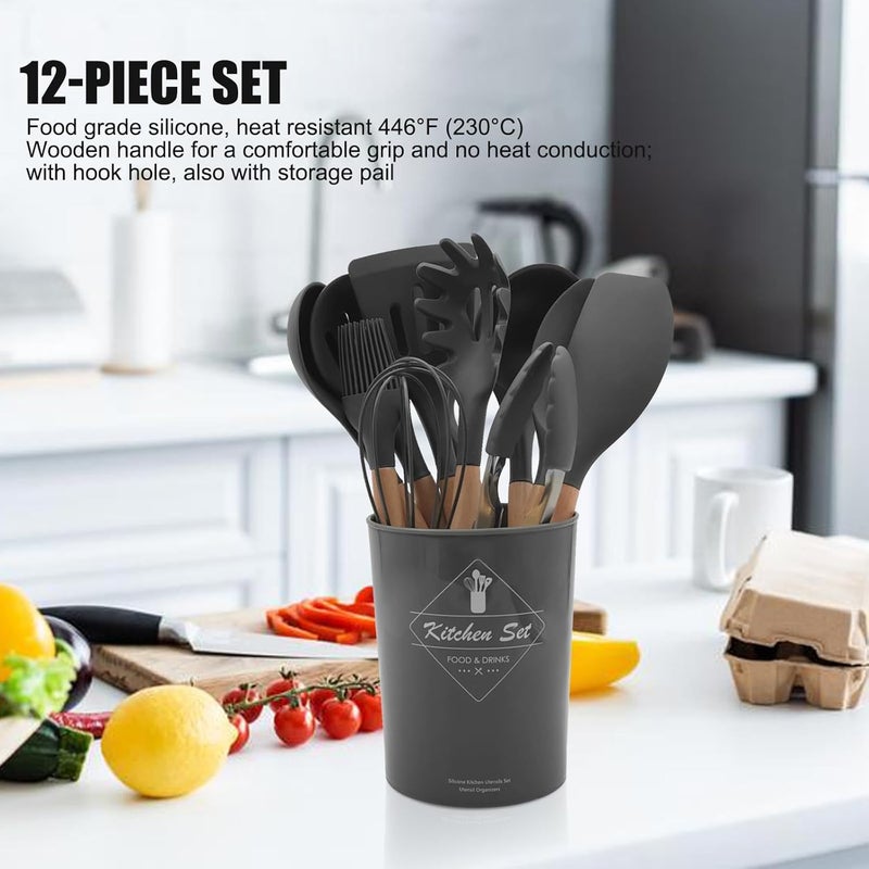 Deoxys Silicone Kitchen Spatula and Utensils Spoon Set 12Piece Silicone Kitchen Cooking Utensils Set NonStick Utensils Set Heat Resistant Easy Clean BPA Free Tools - Image 3