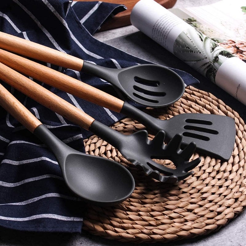 Deoxys Silicone Kitchen Spatula and Utensils Spoon Set 12Piece Silicone Kitchen Cooking Utensils Set NonStick Utensils Set Heat Resistant Easy Clean BPA Free Tools - Image 2