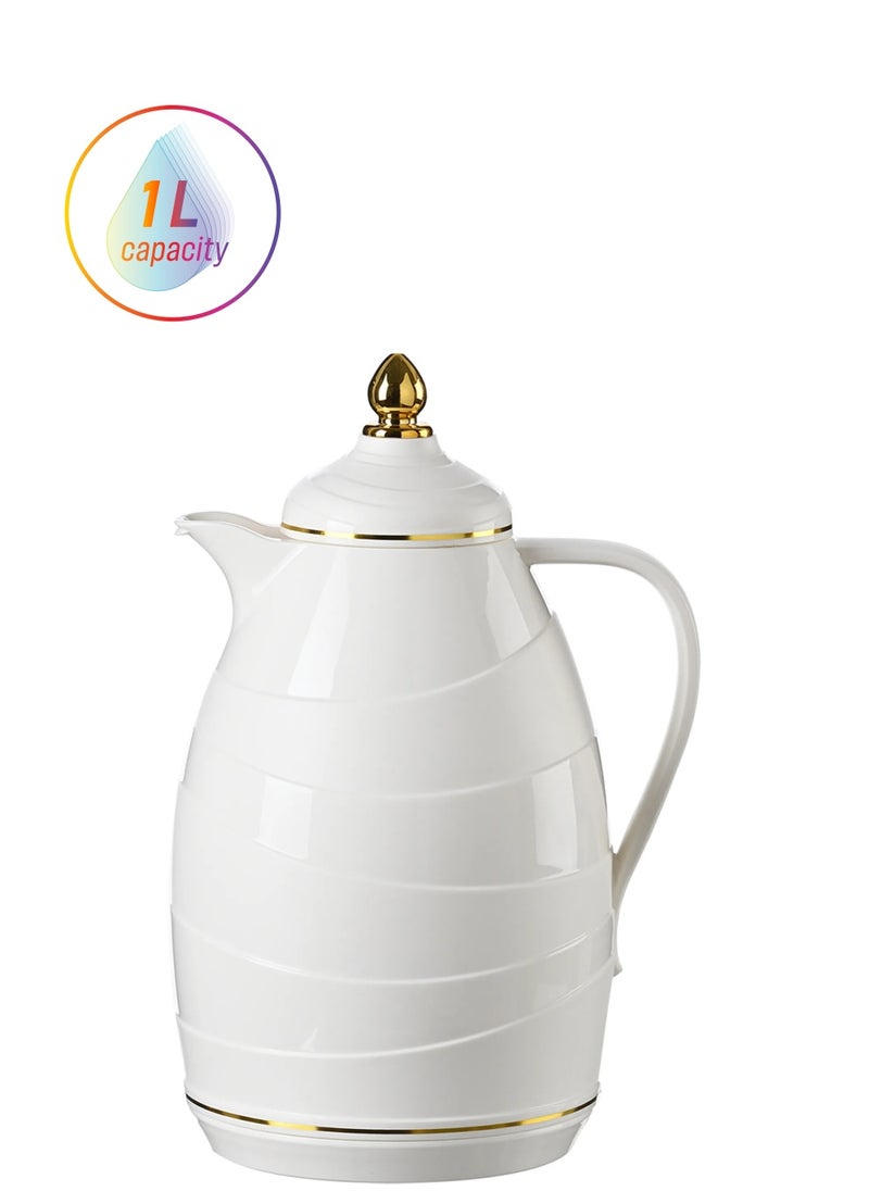 BASURRAH 1L White Wavy Tea and Coffee Thermos Flask - Stylish and Modern Design  - Image 1