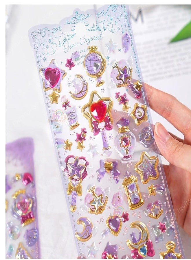 Funspark Shining Crystal Gems 4 Sheet 3D Puffy Sticker Set – Sparkling Jewel, Heart, Star & Magic Wand Self-Adhesive Waterproof Stickers for Kids DIY Crafts, Phone & Scrapbook - Image 5