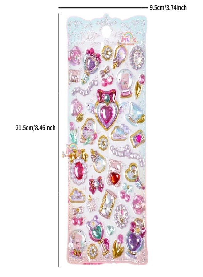 Funspark Shining Crystal Gems 4 Sheet 3D Puffy Sticker Set – Sparkling Jewel, Heart, Star & Magic Wand Self-Adhesive Waterproof Stickers for Kids DIY Crafts, Phone & Scrapbook - Image 3
