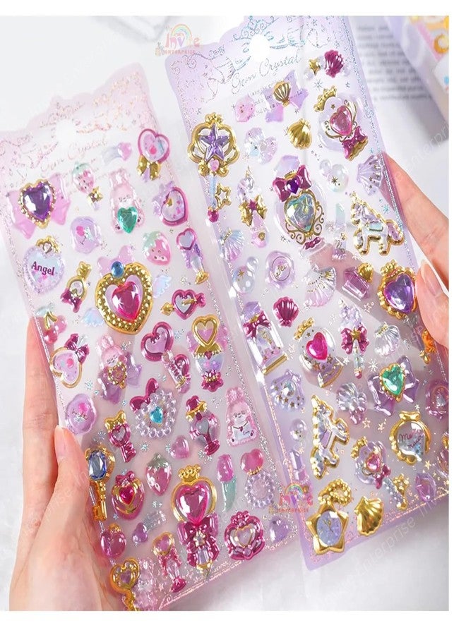 Funspark Shining Crystal Gems 4 Sheet 3D Puffy Sticker Set – Sparkling Jewel, Heart, Star & Magic Wand Self-Adhesive Waterproof Stickers for Kids DIY Crafts, Phone & Scrapbook - Image 2