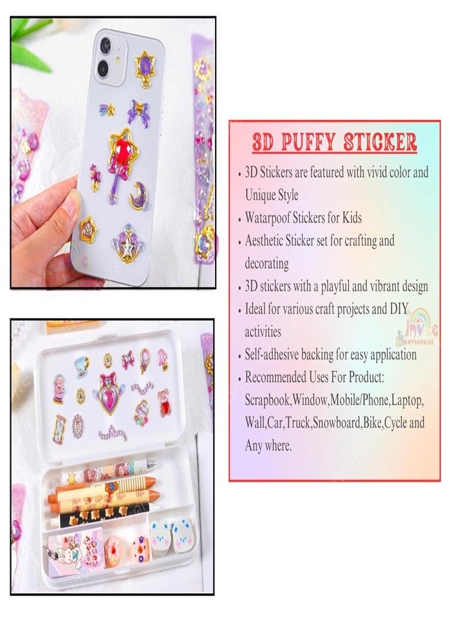 Funspark Shining Crystal Gems 4 Sheet 3D Puffy Sticker Set – Sparkling Jewel, Heart, Star & Magic Wand Self-Adhesive Waterproof Stickers for Kids DIY Crafts, Phone & Scrapbook - Image 4