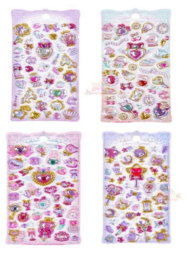 Funspark Shining Crystal Gems 4 Sheet 3D Puffy Sticker Set – Sparkling Jewel, Heart, Star & Magic Wand Self-Adhesive Waterproof Stickers for Kids DIY Crafts, Phone & Scrapbook - Image 1