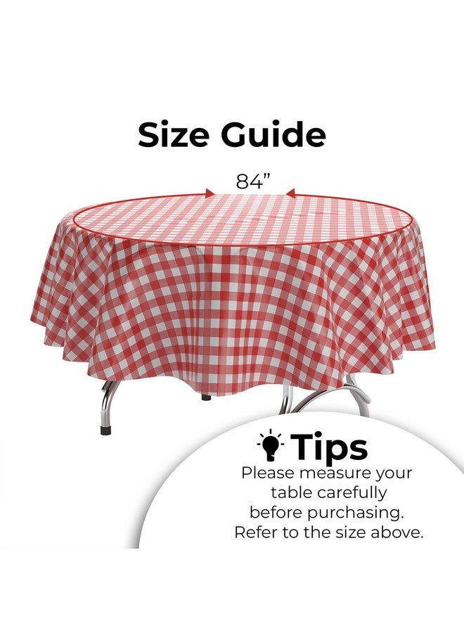Exquisite 12 Pack Premium Round Plastic Checkered BBQ Tablecloth - Red & White Gingham Checkerboard Disposable Plastic Tablecloth 84 inch. Round - Image 2