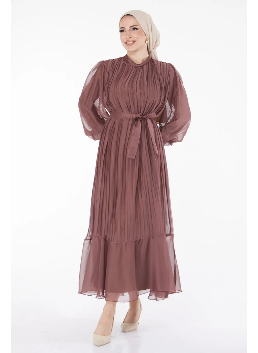 Tofisa Plain Crew Neck Women's Brown Dress - 21980