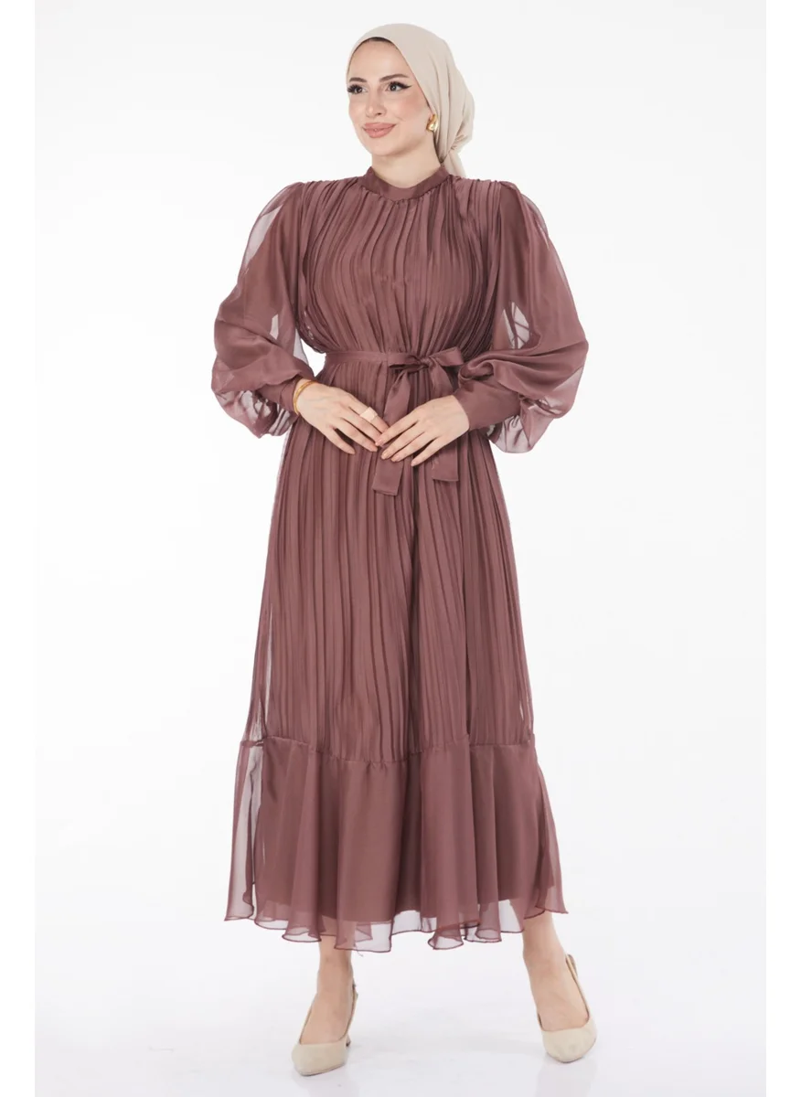 Tofisa Plain Crew Neck Women's Brown Dress - 21980