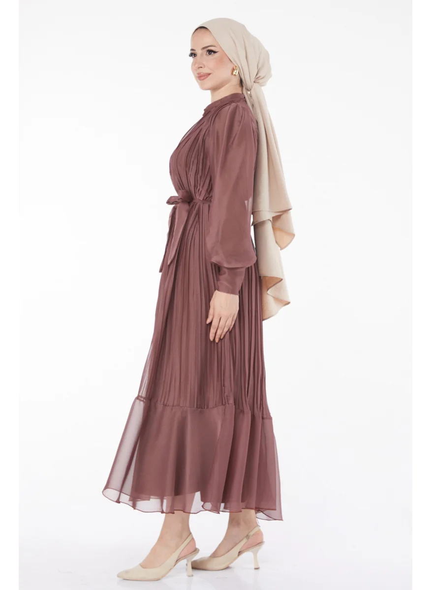Tofisa Plain Crew Neck Women's Brown Dress - 21980